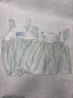 Vintage striped bubble summer romper  Sunsuit bluebird 18m